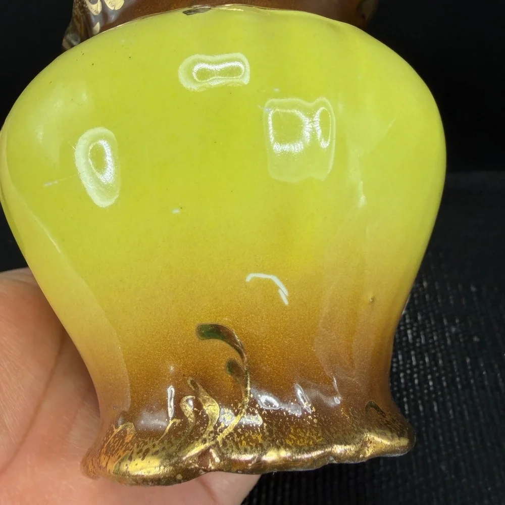 Vintage Verona VPCO Porcelain Vase Yellow Brown‎ Ombre Gold Gilt Filigree Vessel